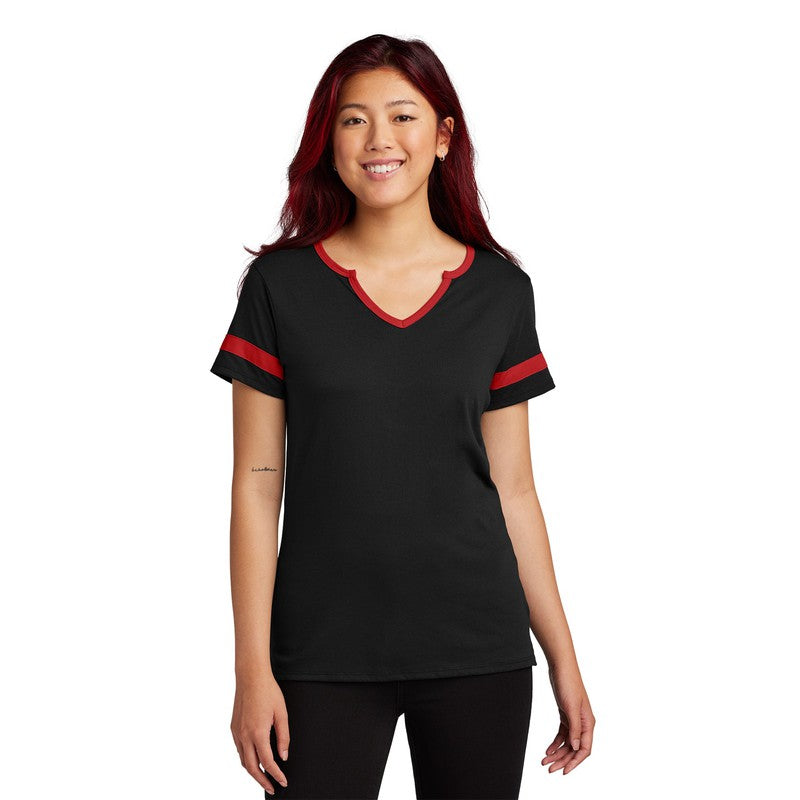 STRAYER Sport-Tek® Ladies Halftime Notch Neck Tee - Black/ Deep Red