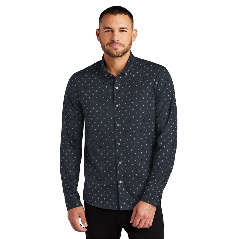 STRAYER Mercer+Mettle™ Stretch Jersey Long Sleeve Shirt - Navy Geo Diamond