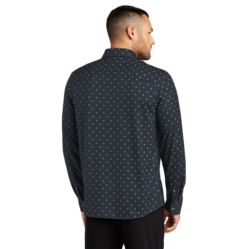 STRAYER Mercer+Mettle™ Stretch Jersey Long Sleeve Shirt - Navy Geo Diamond