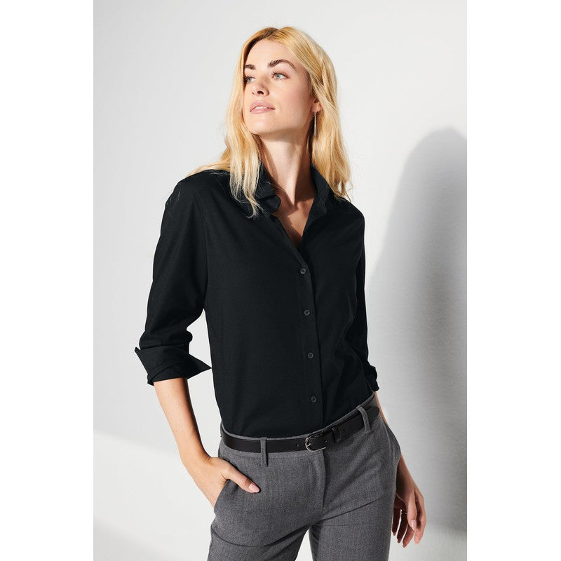 STRAYER Mercer+Mettle™ Women’s Long Sleeve Stretch Woven Shirt - Deep Black