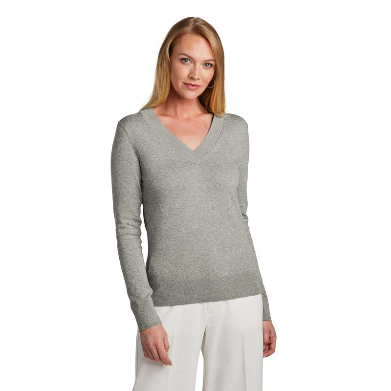 STRAYER Brooks Brothers® Women’s Cotton Stretch V-Neck Sweater - Light Shadow Grey Heather