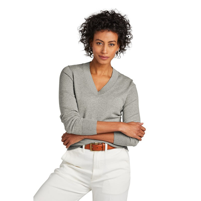 STRAYER Brooks Brothers® Women’s Cotton Stretch V-Neck Sweater - Light Shadow Grey Heather