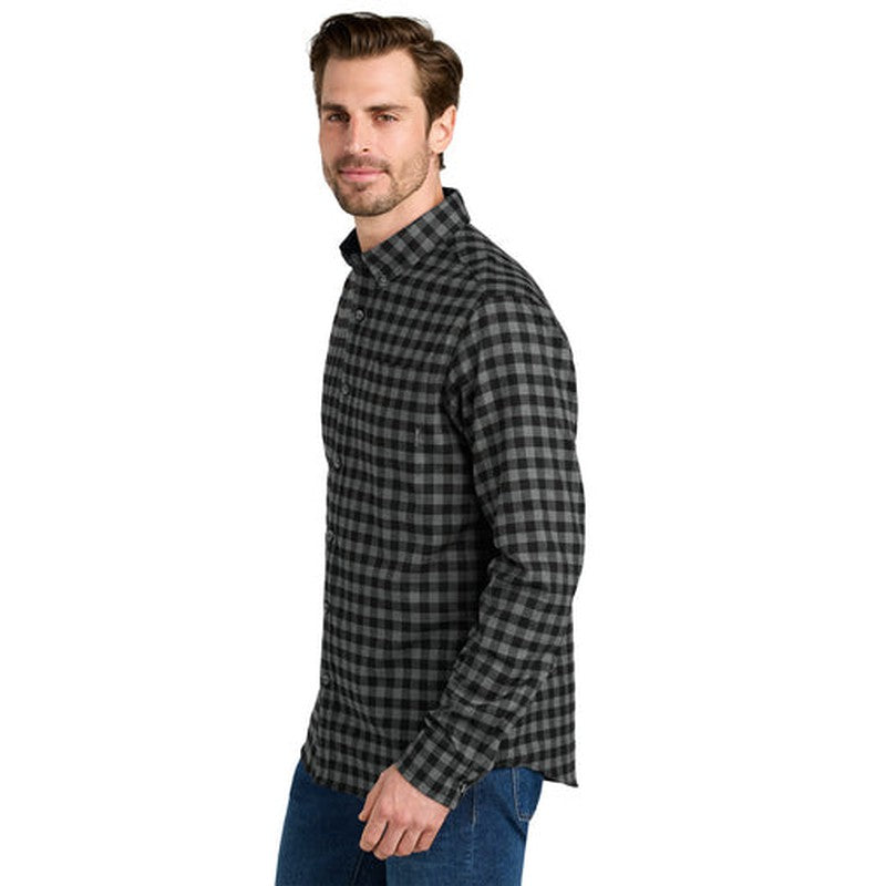 STRAYER - Eddie Bauer® Long Sleeve Favorite Flannel Plaid Shirt - Deep Black Mini Buffalo