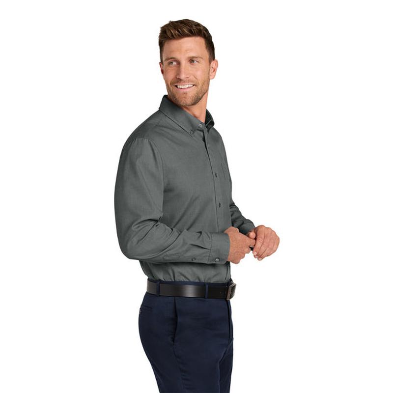 NEW STRAYER Port Authority® Long Sleeve Nailhead Easy Care Shirt - Deep Black
