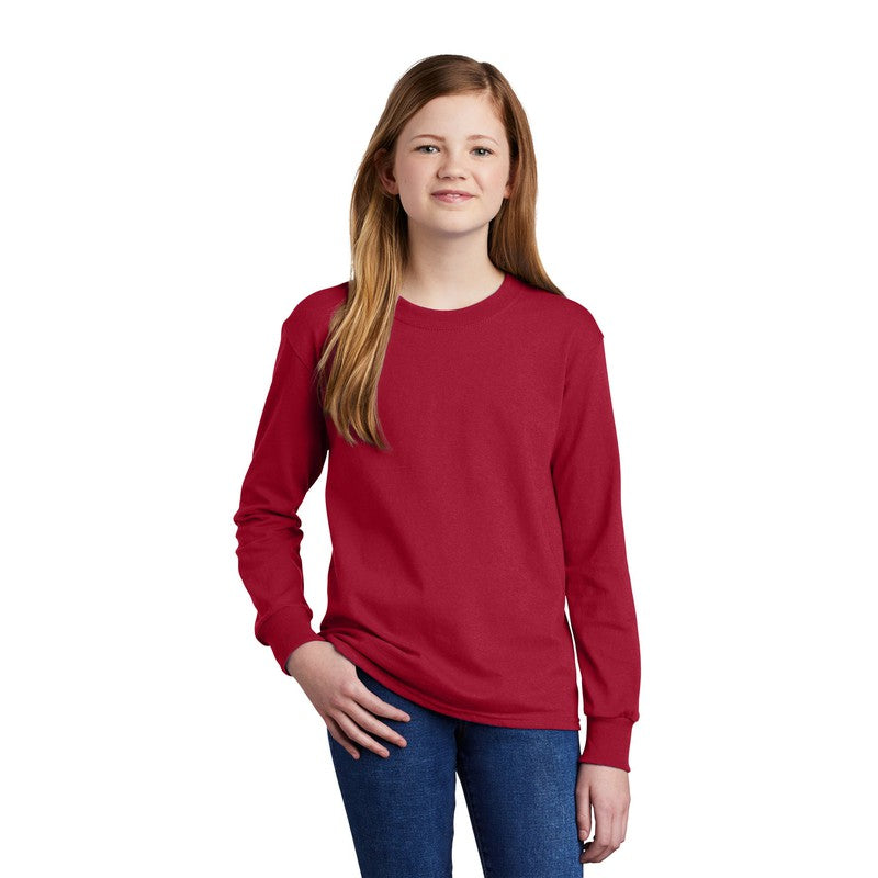 STRAYER Port & Company® Youth Long Sleeve Core Cotton Tee - RED