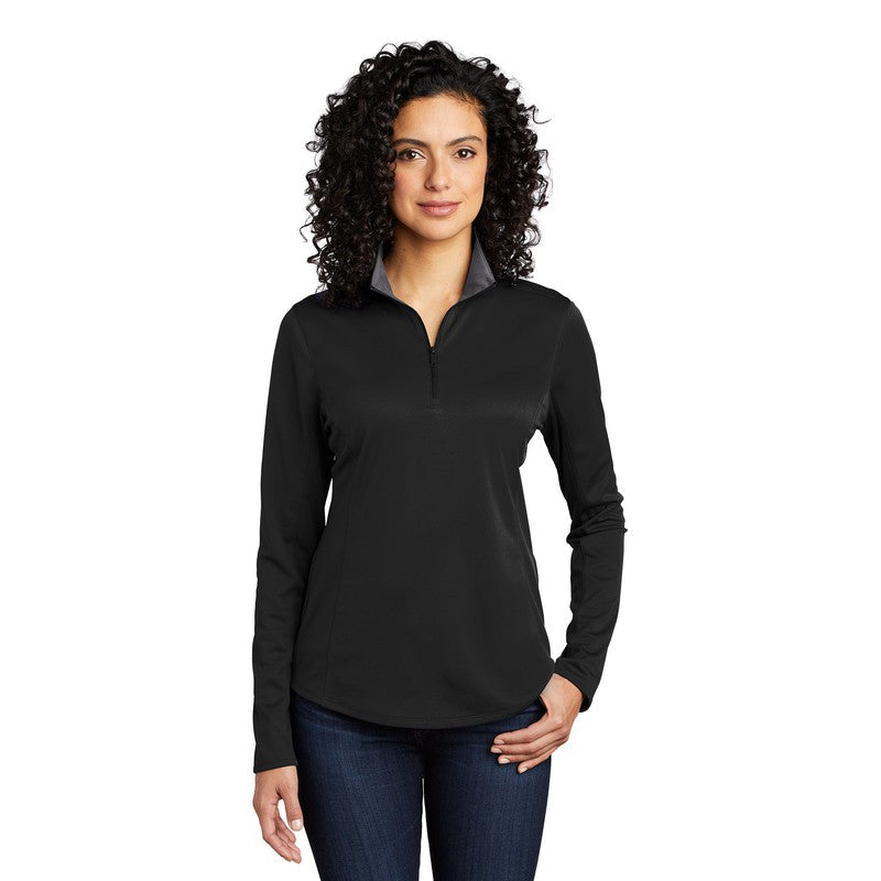 STRAYER Port Authority Ladies Silk Touch ™ Performance 1/4-Zip -Black/ Steel Grey