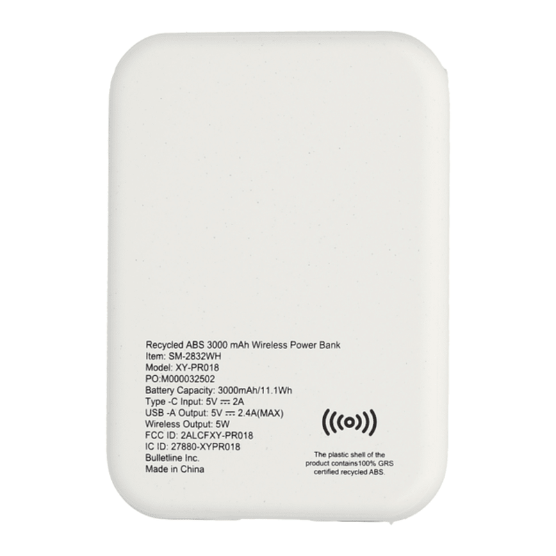 STRAYER Recycled ABS 3000 mAh Wireless Power Bank