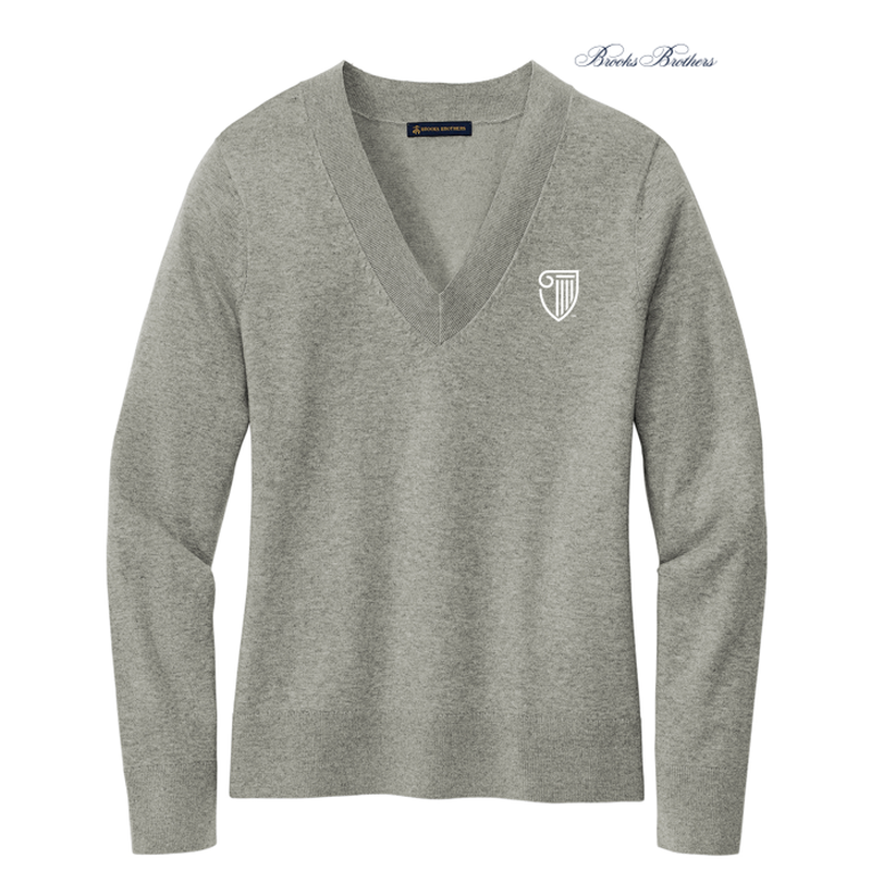 STRAYER Brooks Brothers® Women’s Cotton Stretch V-Neck Sweater - Light Shadow Grey Heather