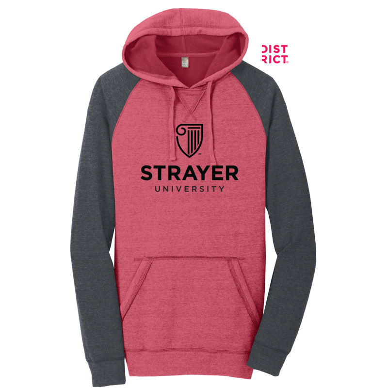 STRAYER District ® Lightweight Fleece Raglan Hoodie-Heathered Red/ Heathered Charcoal