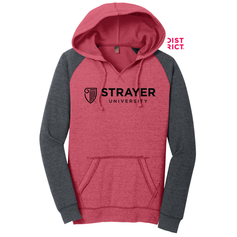 STRAYER District ® Women’s Lightweight Fleece Raglan Hoodie-Heathered Red/ Heathered Charcoal
