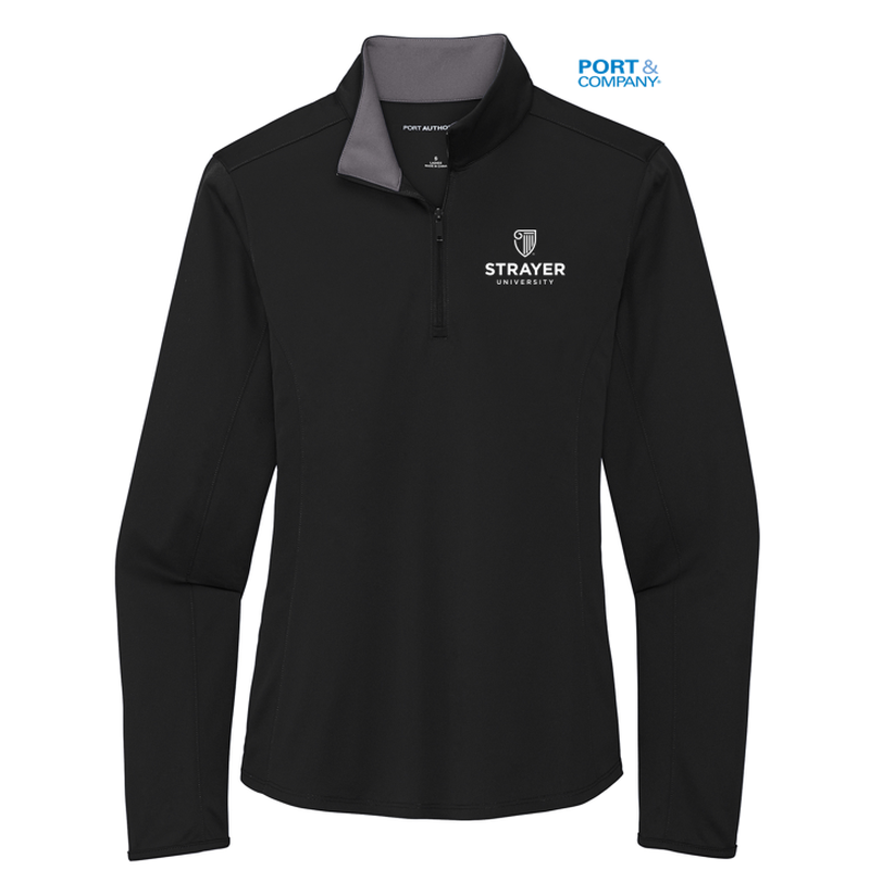 STRAYER Port Authority Ladies Silk Touch ™ Performance 1/4-Zip -Black/ Steel Grey