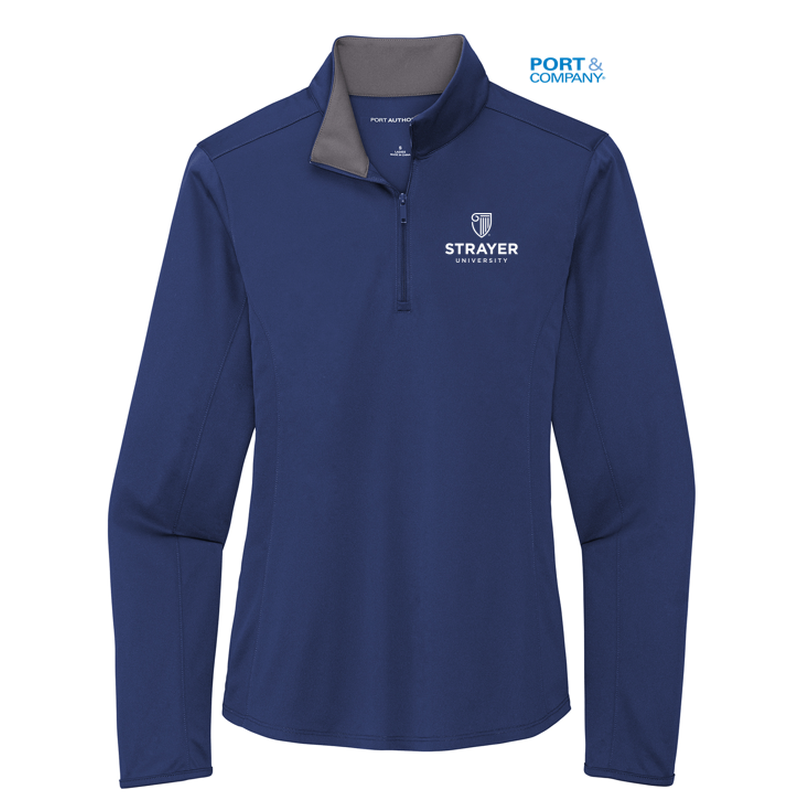 STRAYER Port Authority Ladies Silk Touch ™ Performance 1/4-Zip -Royal/ Steel Grey