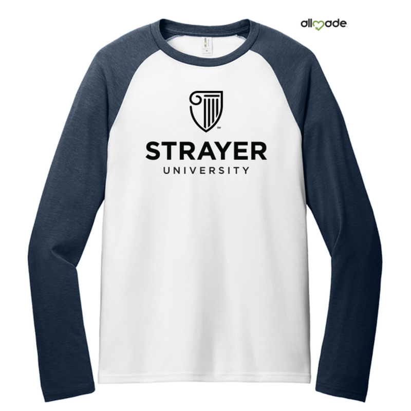 STRAYER Allmade® Unisex Tri-Blend Long Sleeve Colorblock Raglan - Rebel Blue/ Bright White