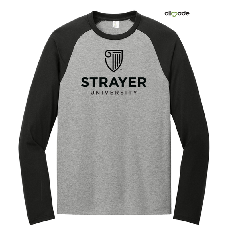 STRAYER Allmade® Unisex Tri-Blend Long Sleeve Colorblock Raglan - Deep Black/ Aluminum Grey