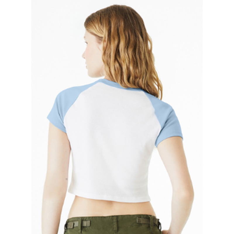 NEW Strayer BELLA+CANVAS® Women’s Micro Rib Raglan Baby Tee - White/Baby Blue