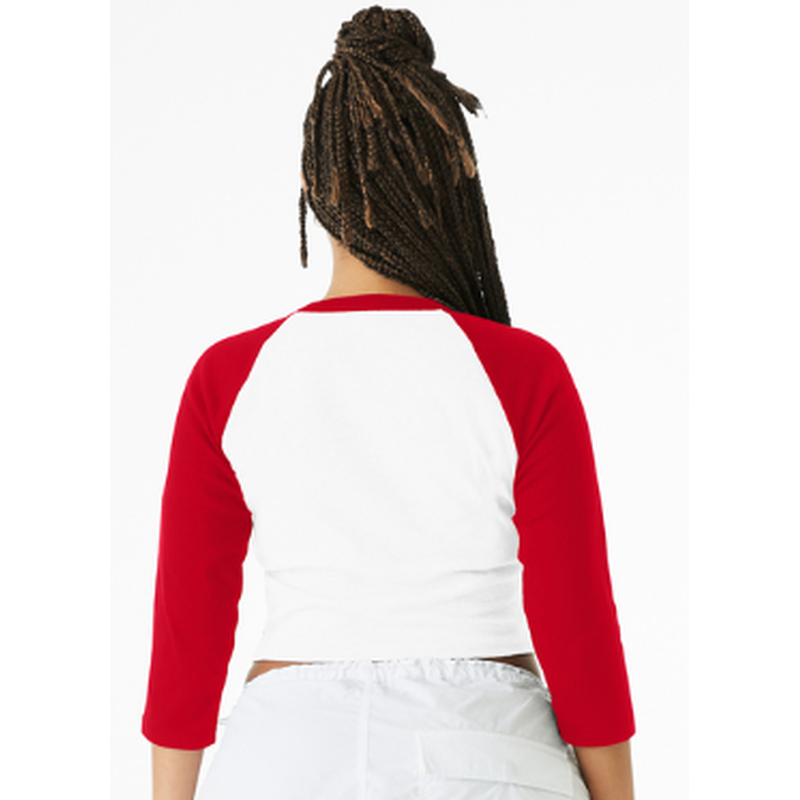NEW Strayer BELLA+CANVAS® Women’s Micro Rib 3/4 Raglan Baby Tee - White/Red