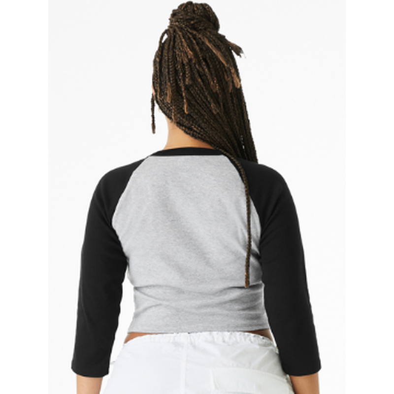 NEW Strayer BELLA+CANVAS® Women’s Micro Rib 3/4 Raglan Baby Tee - Athletic Heather/Black