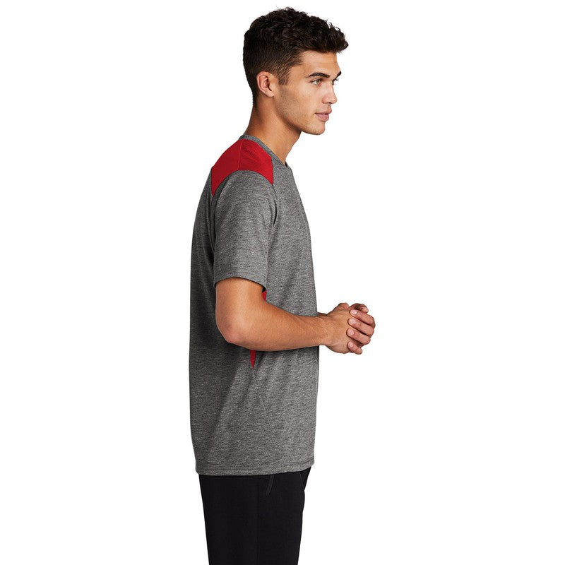 Sport-Tek ® PosiCharge ® Tri-Blend Wicking Draft Tee-True Red/ Dark Grey Heather