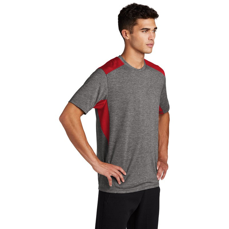 Sport-Tek ® PosiCharge ® Tri-Blend Wicking Draft Tee-True Red/ Dark Grey Heather