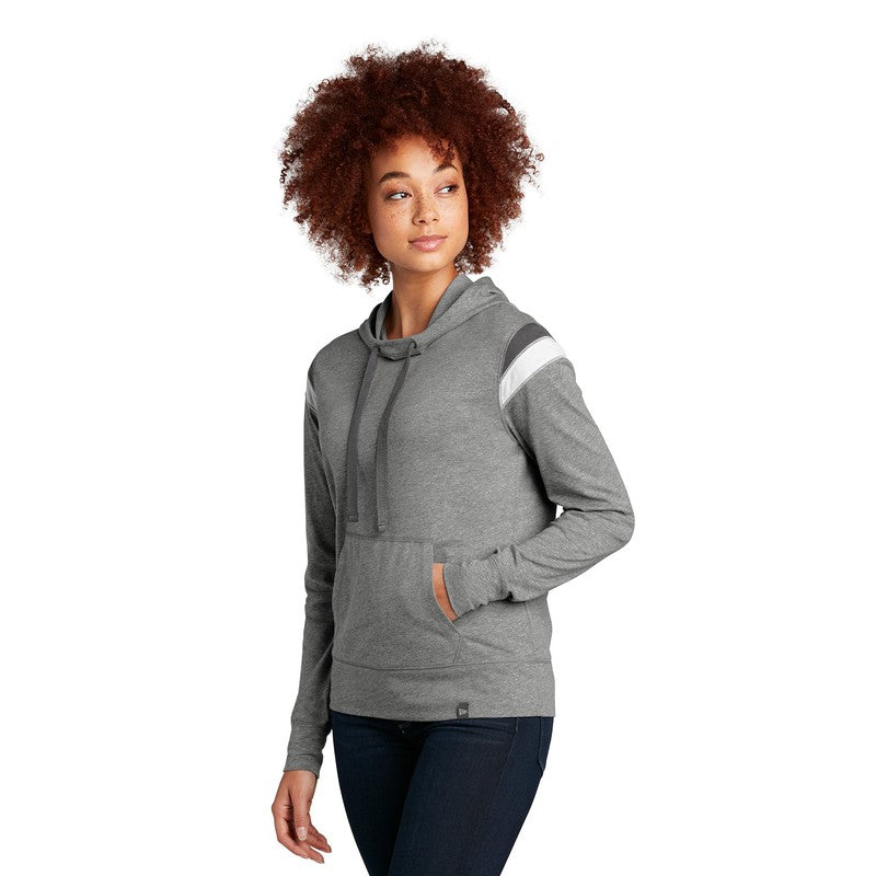 New Era ® Ladies Heritage Blend Varsity Hoodie-Shadow Grey Heather/ Graphite/ White