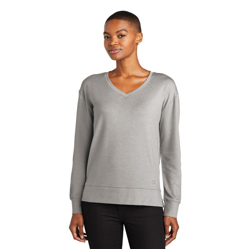 STRAYER OGIO® Ladies Luuma Flex Long Sleeve V-Neck - Petrol Grey Heather