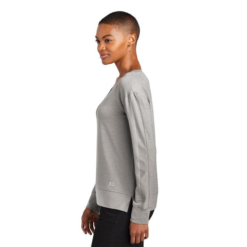 STRAYER OGIO® Ladies Luuma Flex Long Sleeve V-Neck - Petrol Grey Heather