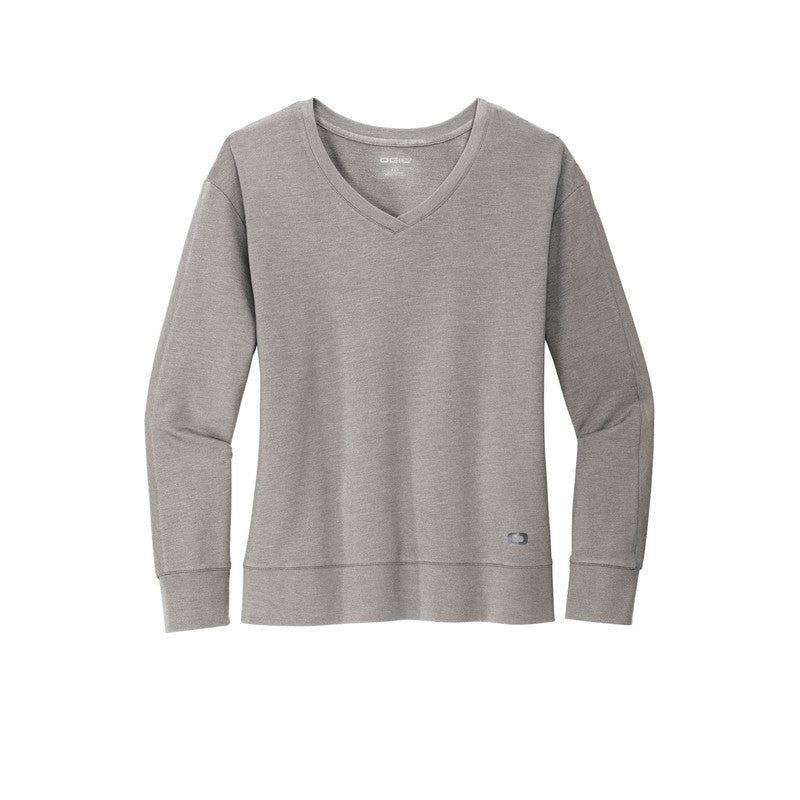 STRAYER OGIO® Ladies Luuma Flex Long Sleeve V-Neck - Petrol Grey Heather