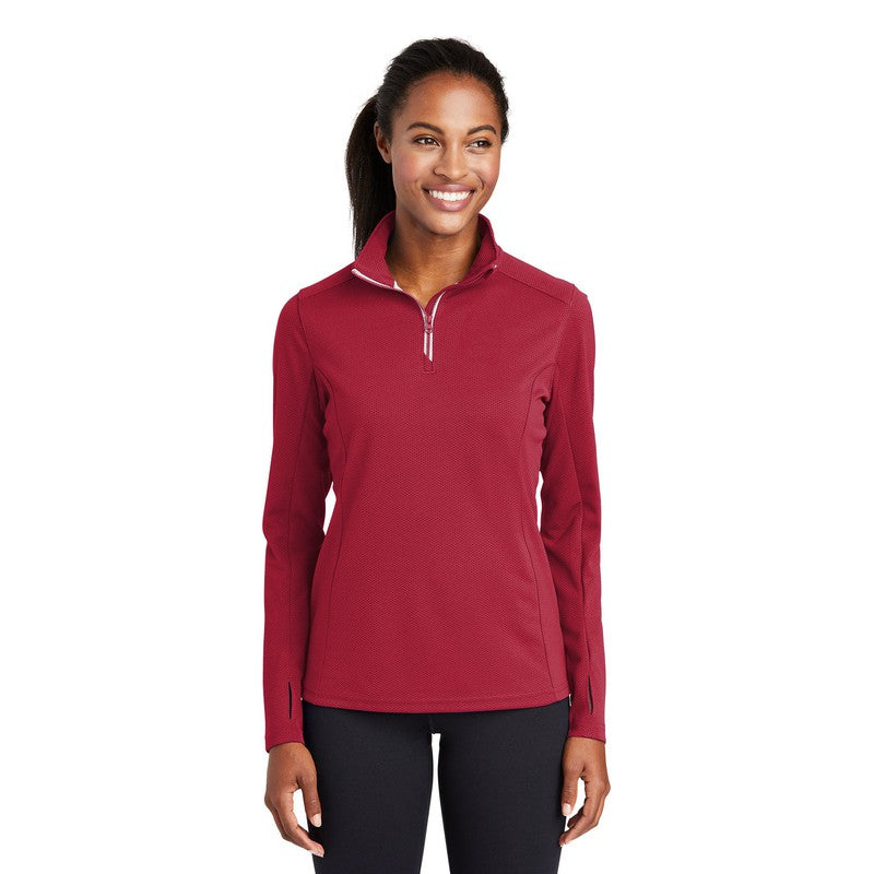 STRAYER Sport-Tek® Ladies Sport-Wick® Textured 1/4-Zip Pullover-RED