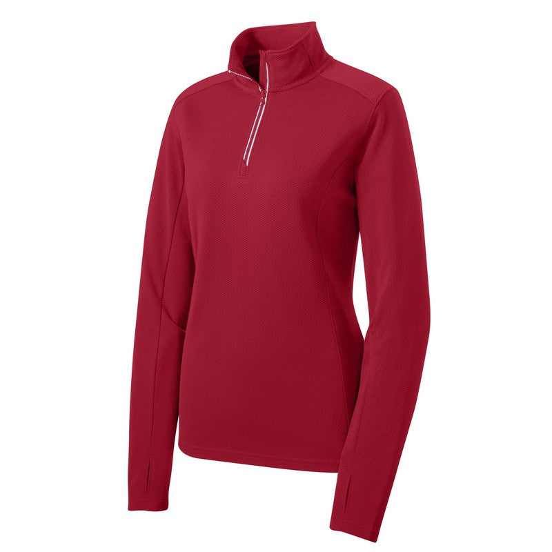 STRAYER Sport-Tek® Ladies Sport-Wick® Textured 1/4-Zip Pullover-RED