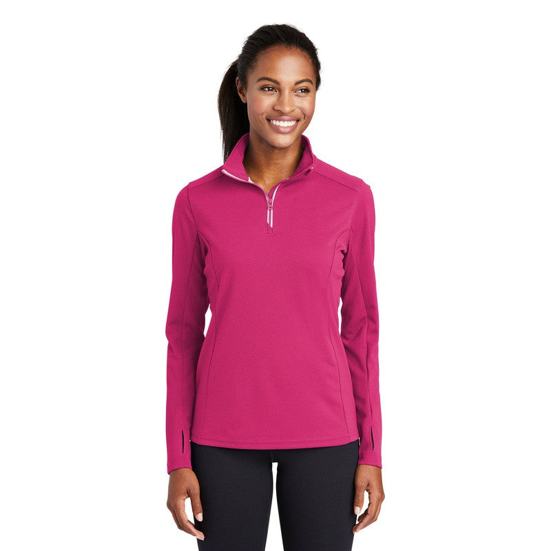 Sport-Tek® Ladies Sport-Wick® Textured 1/4-Zip Pullover-PINK
