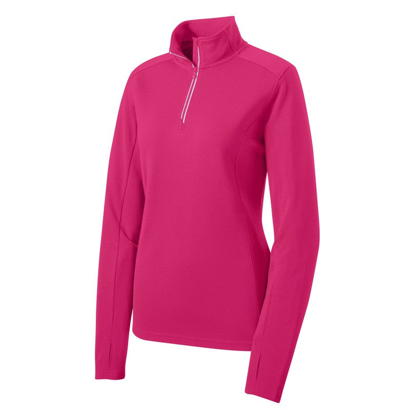 Sport-Tek® Ladies Sport-Wick® Textured 1/4-Zip Pullover-PINK
