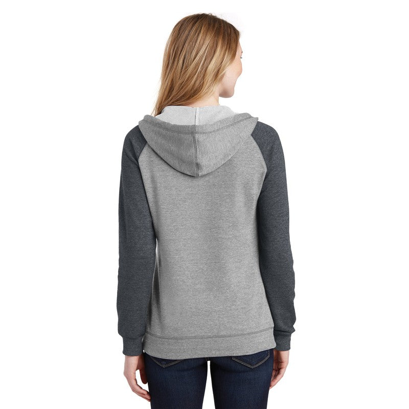 District ® Women’s Lightweight Fleece Raglan Hoodie-Heathered Grey/ Heathered Charcoal