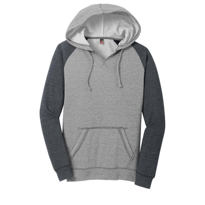 District ® Women’s Lightweight Fleece Raglan Hoodie-Heathered Grey/ Heathered Charcoal