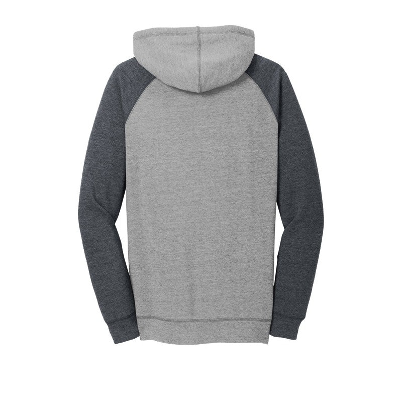 District ® Women’s Lightweight Fleece Raglan Hoodie-Heathered Grey/ Heathered Charcoal