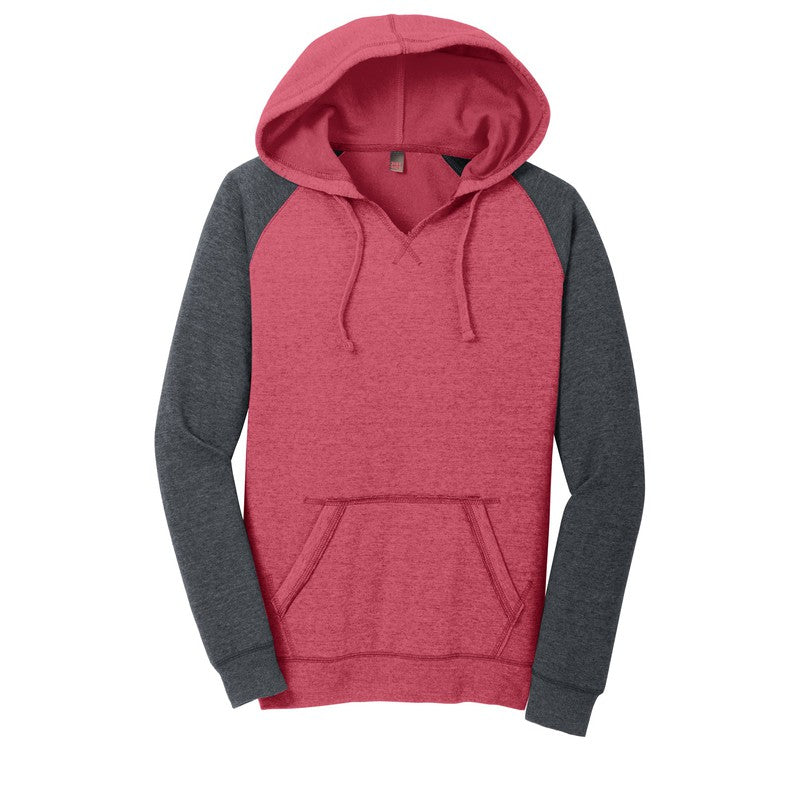 District ® Women’s Lightweight Fleece Raglan Hoodie-Heathered Red/ Heathered Charcoal