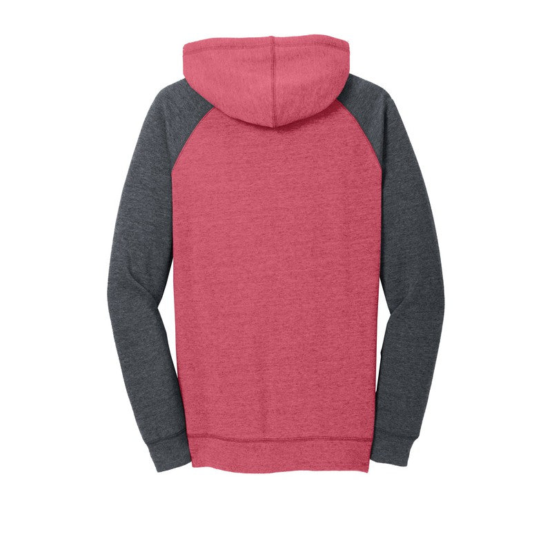 District ® Women’s Lightweight Fleece Raglan Hoodie-Heathered Red/ Heathered Charcoal