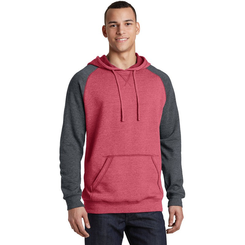 District ® Lightweight Fleece Raglan Hoodie-Heathered Red/ Heathered Charcoal