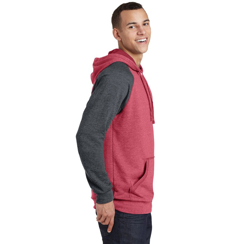 District ® Lightweight Fleece Raglan Hoodie-Heathered Red/ Heathered Charcoal