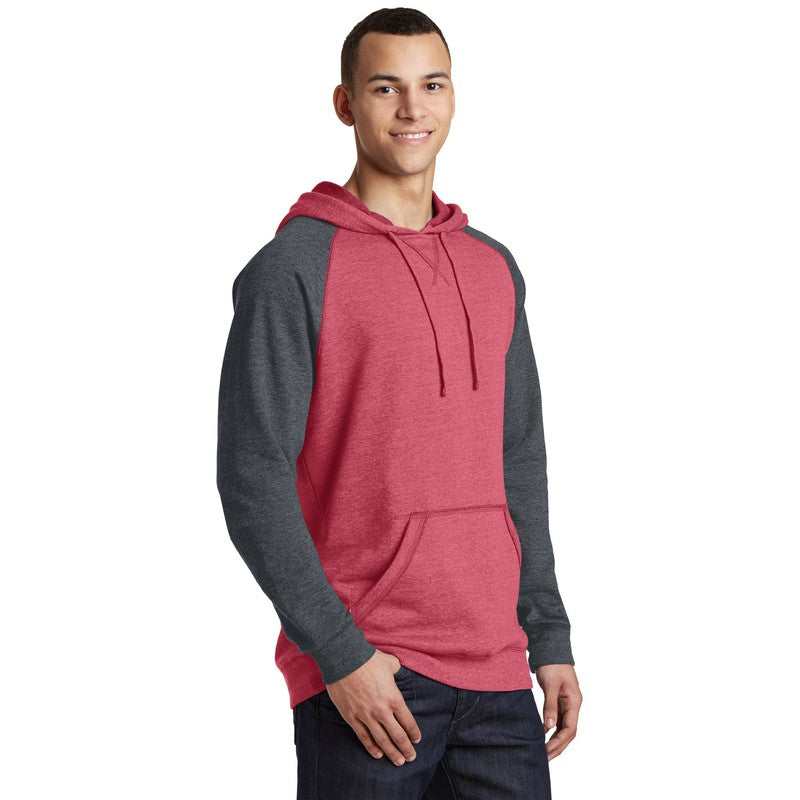 District ® Lightweight Fleece Raglan Hoodie-Heathered Red/ Heathered Charcoal