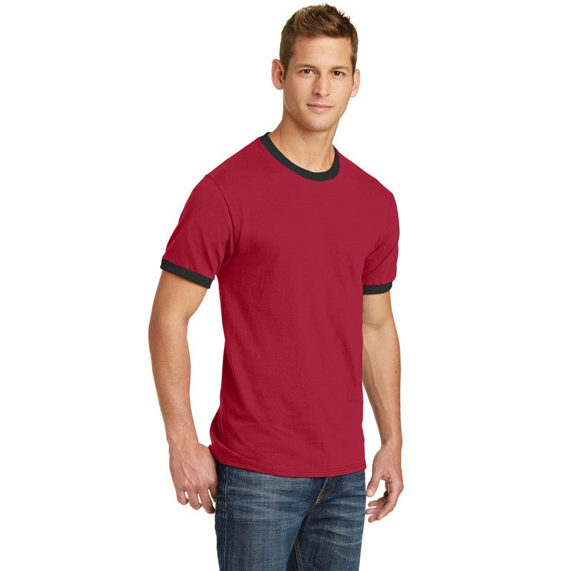 Port & Company® Core Cotton Ringer Tee-Red/ Jet Black
