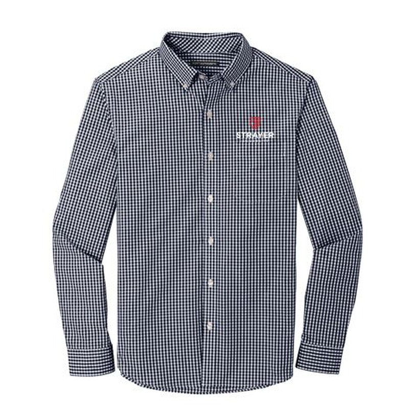 Port Authority ® Broadcloth Gingham Easy Care Shirt-True Navy/ White