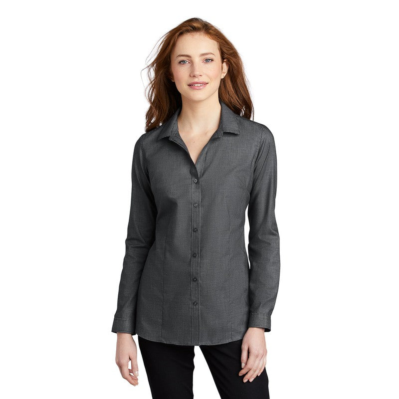 Port Authority ® Ladies Pincheck Easy Care Shirt-Black/ Grey Steel