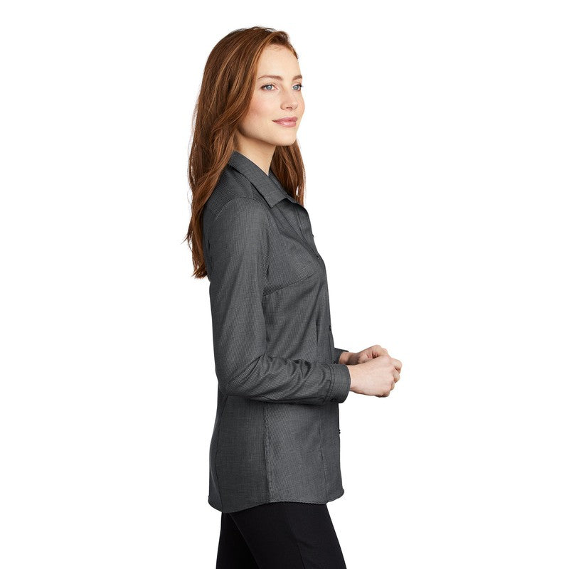 Port Authority ® Ladies Pincheck Easy Care Shirt-Black/ Grey Steel