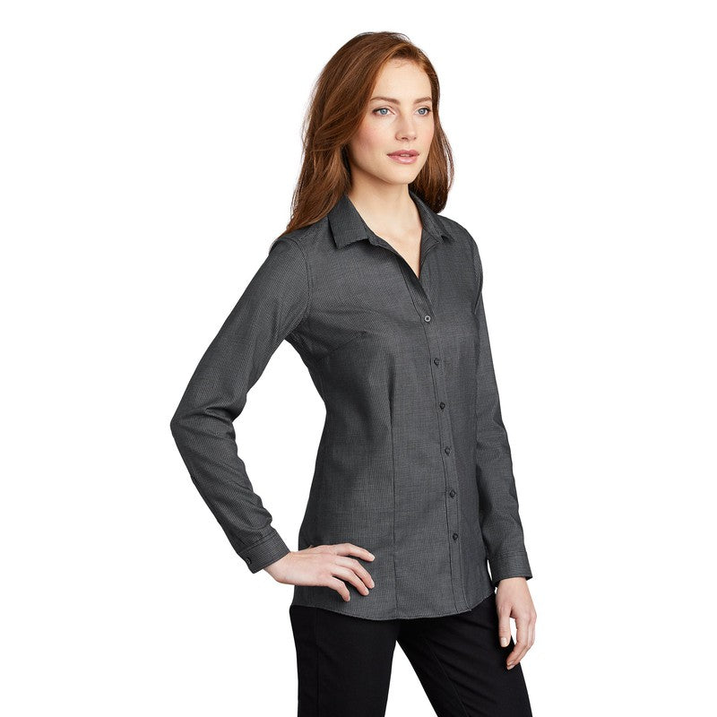 Port Authority ® Ladies Pincheck Easy Care Shirt-Black/ Grey Steel