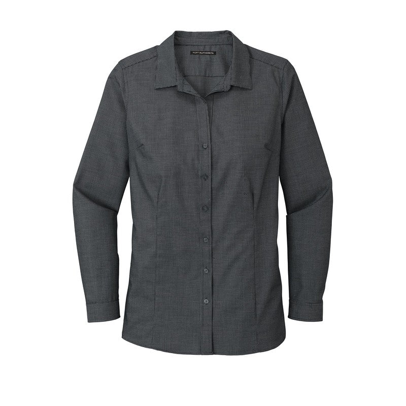 Port Authority ® Ladies Pincheck Easy Care Shirt-Black/ Grey Steel