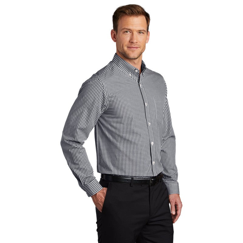 Port Authority ® Broadcloth Gingham Easy Care Shirt-Black/ White