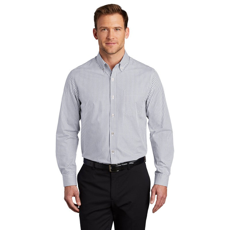 Port Authority ® Broadcloth Gingham Easy Care Shirt-Gusty Grey/ White