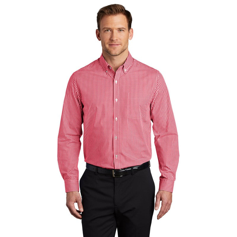 Port Authority ® Broadcloth Gingham Easy Care Shirt-Rich Red/ White