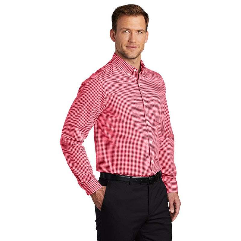 Port Authority ® Broadcloth Gingham Easy Care Shirt-Rich Red/ White