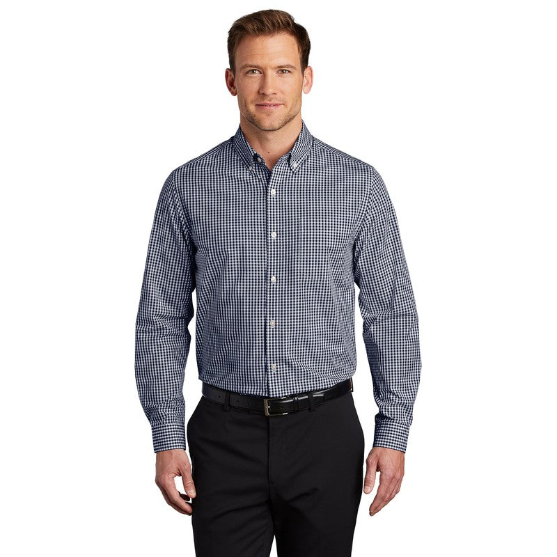 Port Authority ® Broadcloth Gingham Easy Care Shirt-True Navy/ White